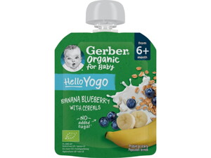 Gerber bio banán-áfonya gyümölcspüré fermentált tejkészítménnyel és gabonával